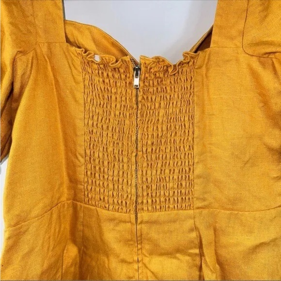 Reformation Spring Bow Sleeve Dress in Ochre Size 10 - Picture 5 of 8